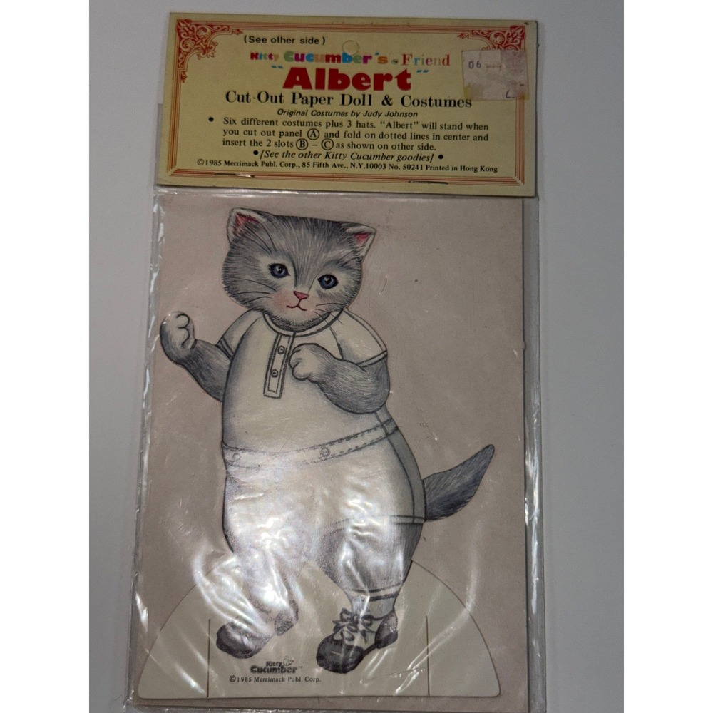 VTG Kitty Cucumber Albert Cut-Out Paper Doll & Costumes Gray Cat‎ Ephemera NOS!